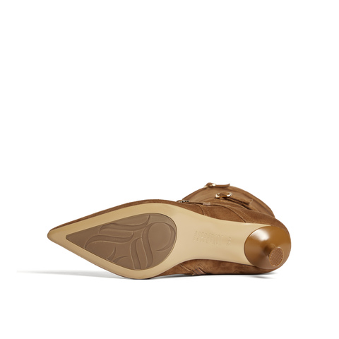 真美诗2025年冬季新款贵气感金属小扣羊皮革尖头高跟靴61651DC5