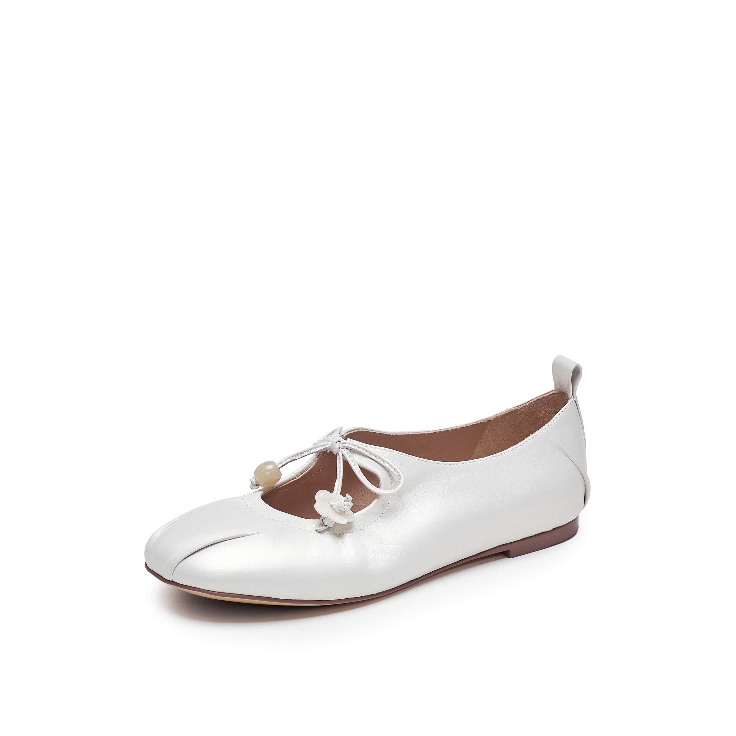 真美诗2025春季新款花朵饰扣蝴蝶结羊皮玛丽珍鞋女10405AQ5