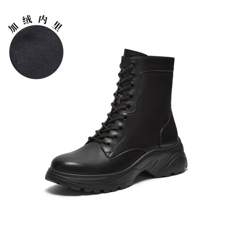 真美诗2025年冬季新款油润光泽干练牛皮革飒爽马丁靴YYM86DD5