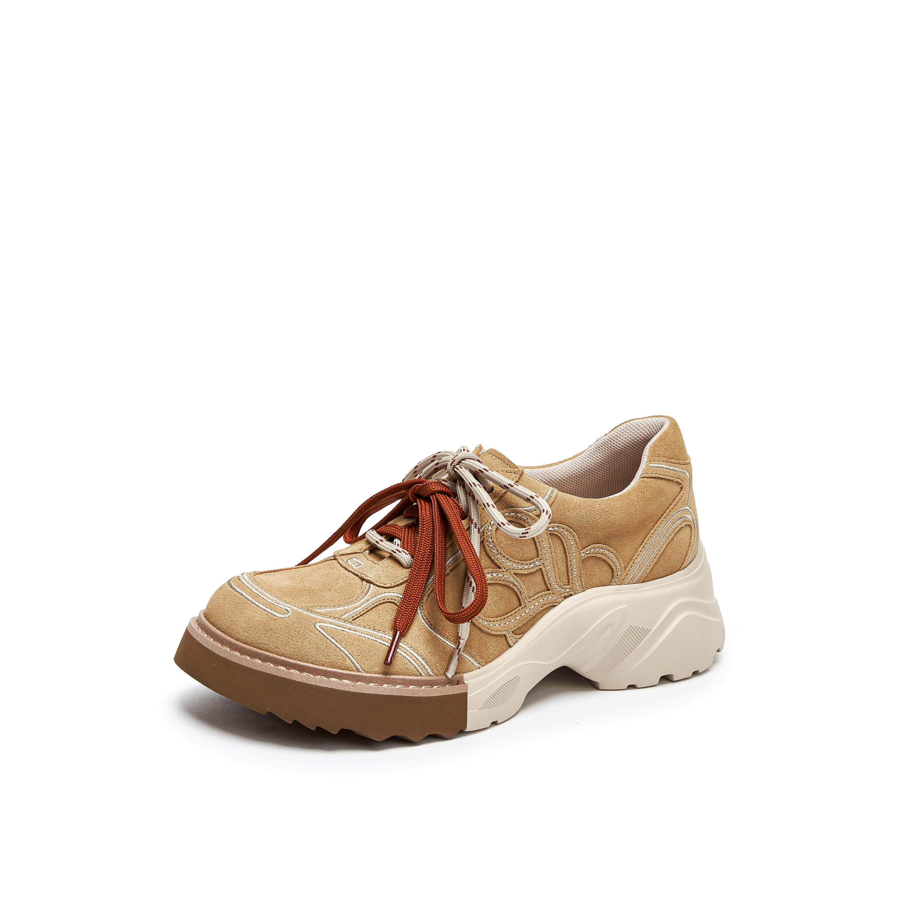 真美诗2025年秋季新款美式复古双色拼底牛剖层革休闲鞋Y1S06CM5