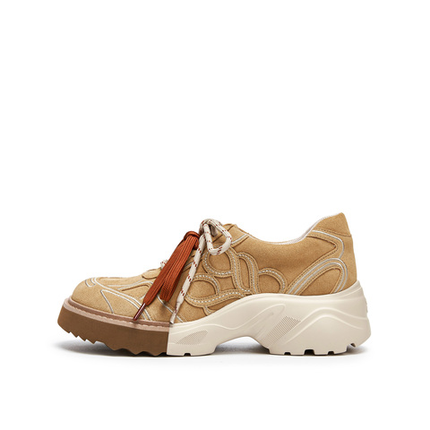 真美诗2025年秋季新款美式复古双色拼底牛剖层革休闲鞋Y1S06CM5