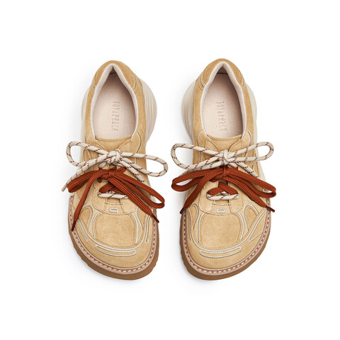 真美诗2025年秋季新款美式复古双色拼底牛剖层革休闲鞋Y1S06CM5