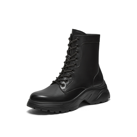 真美诗2025年冬季新款油润光泽干练牛皮革飒爽马丁靴YYM86DD5