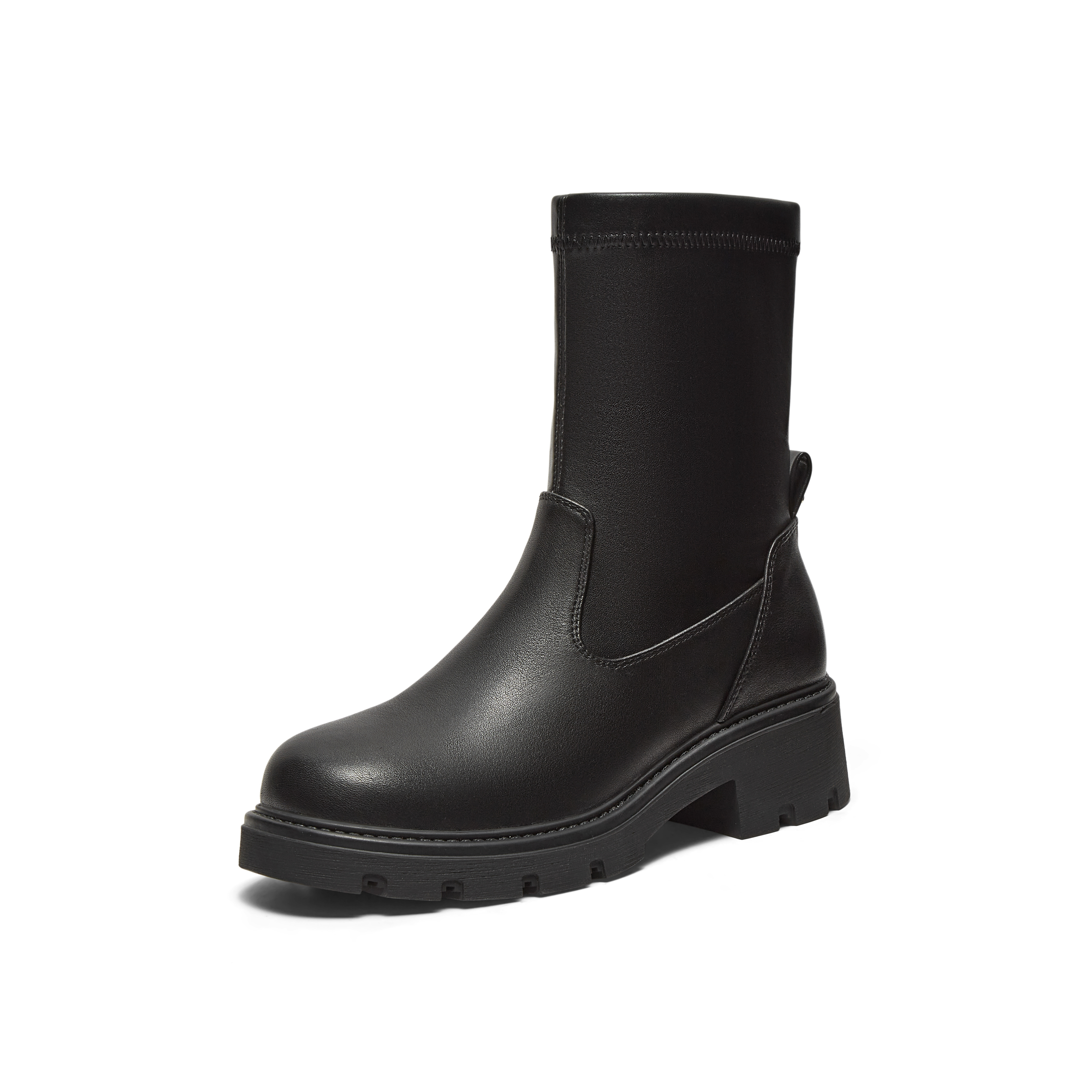 真美诗2025年冬季新款复古知性时髦百搭纯色弹力靴1783ADZ5