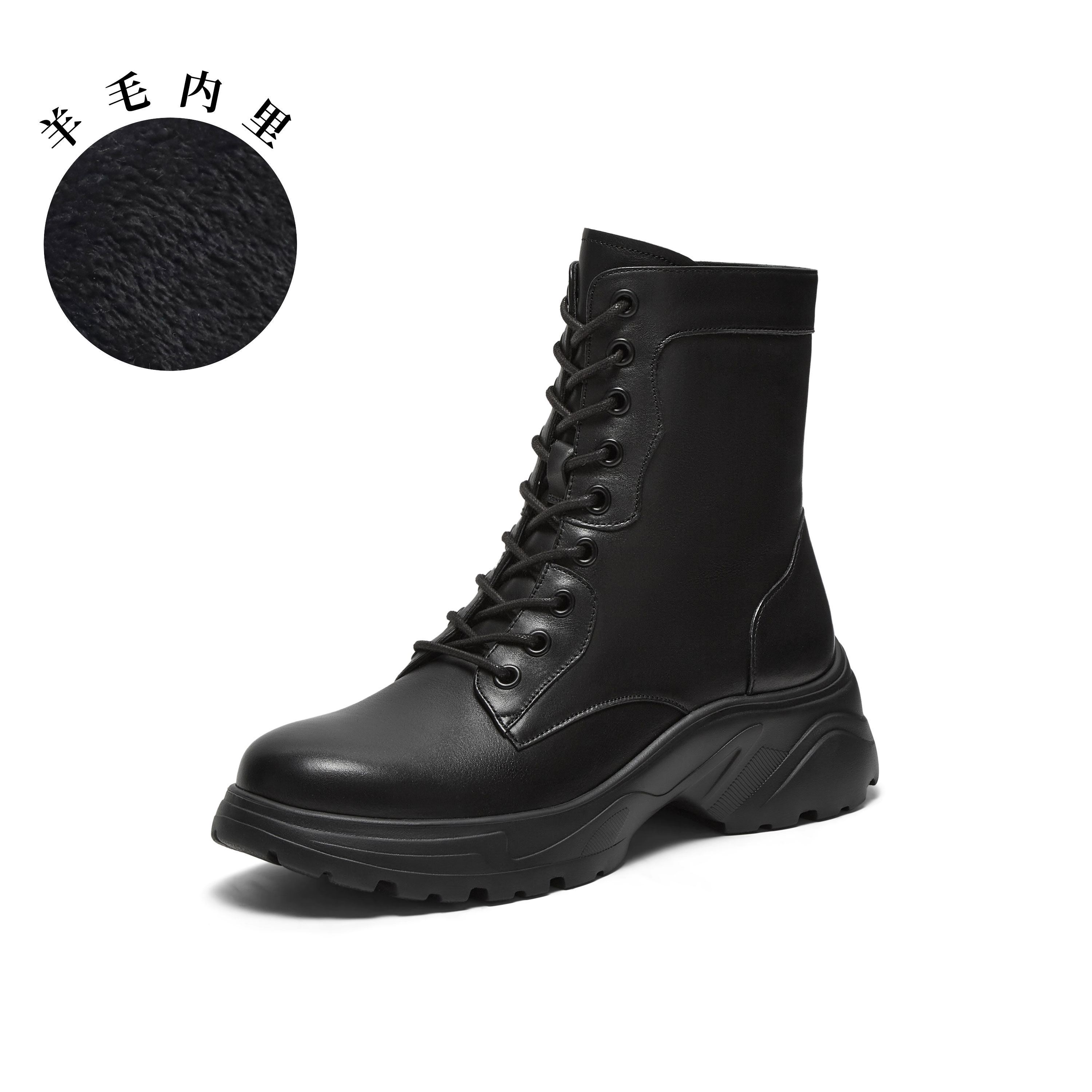 真美诗2025年冬季新款油润光泽干练牛皮革飒爽马丁靴YYM86DD5