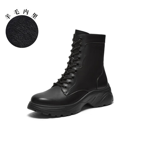 真美诗2025年冬季新款油润光泽干练牛皮革飒爽马丁靴YYM86DD5