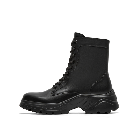 真美诗2025年冬季新款油润光泽干练牛皮革飒爽马丁靴YYM86DD5