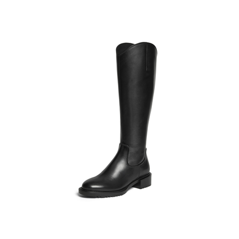 真美诗2025年冬季新款打蜡小牛皮革女靴YUJ38DG5