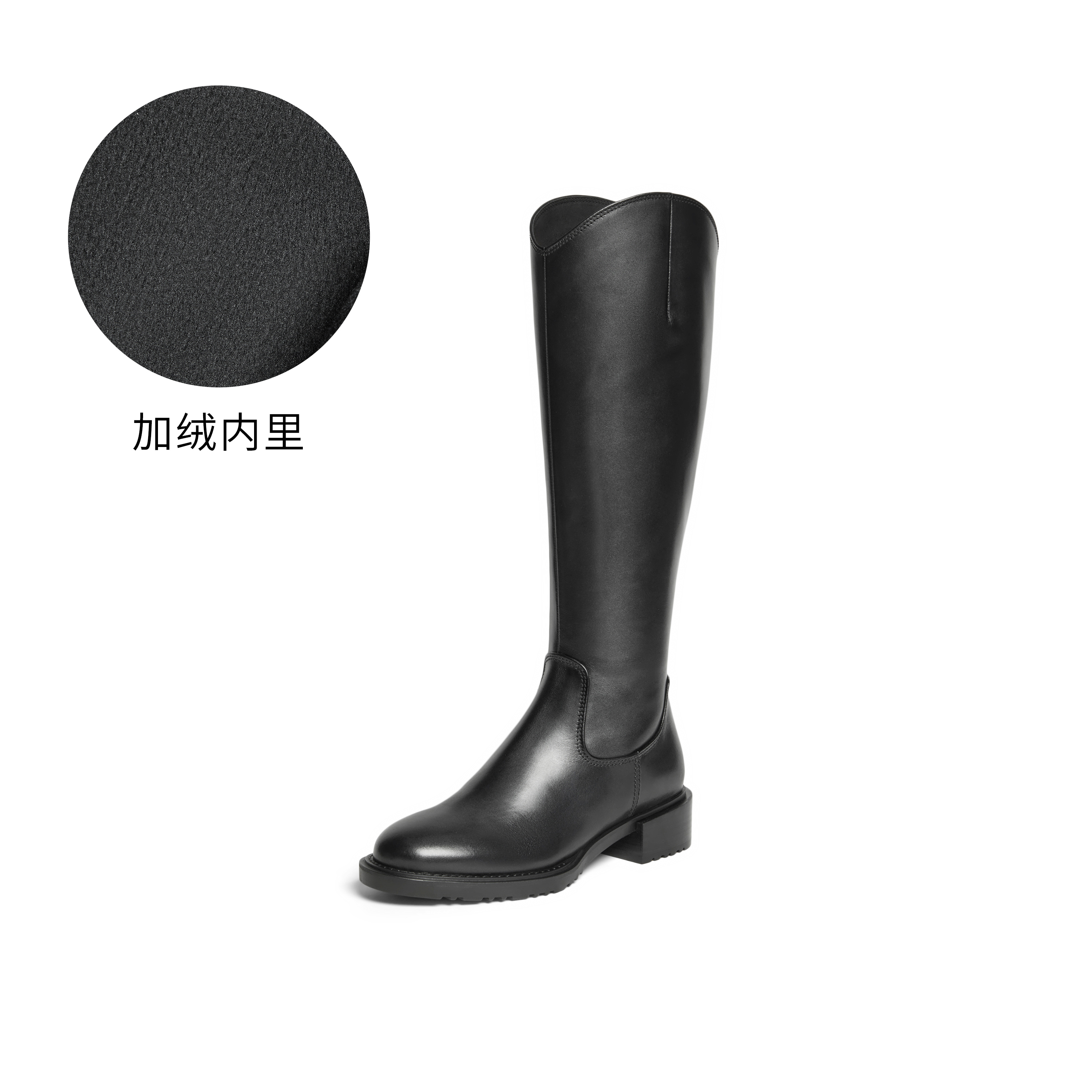 真美诗2025年冬季新款打蜡小牛皮革女靴YUJ38DG5（绒里）