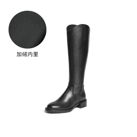 真美诗2025年冬季新款打蜡小牛皮革女靴YUJ38DG5（绒里）