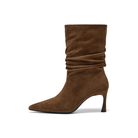 真美诗2025年冬季新款慵懒随性细高跟羊皮革直筒时装靴698A1DZ5