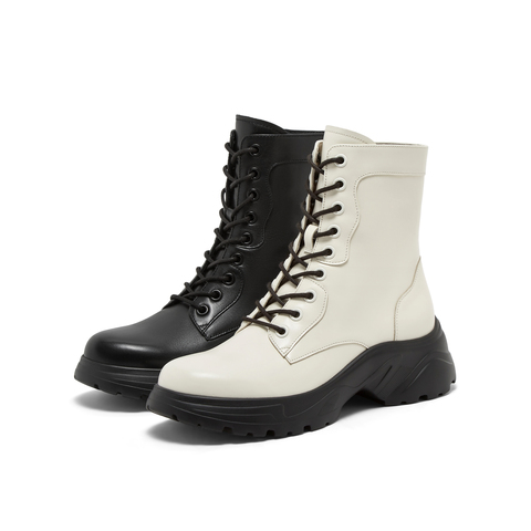 真美诗2025年冬季新款油润光泽干练牛皮革飒爽马丁靴YYM86DD5