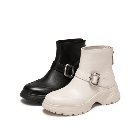 真美诗2025年冬季新款轻盈挺阔甜酷牛皮厚底时装靴YYM82DD5