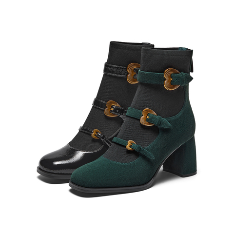 真美诗2025冬季新款商场同款古铜桃心扣高跟袜靴75Z03DD5