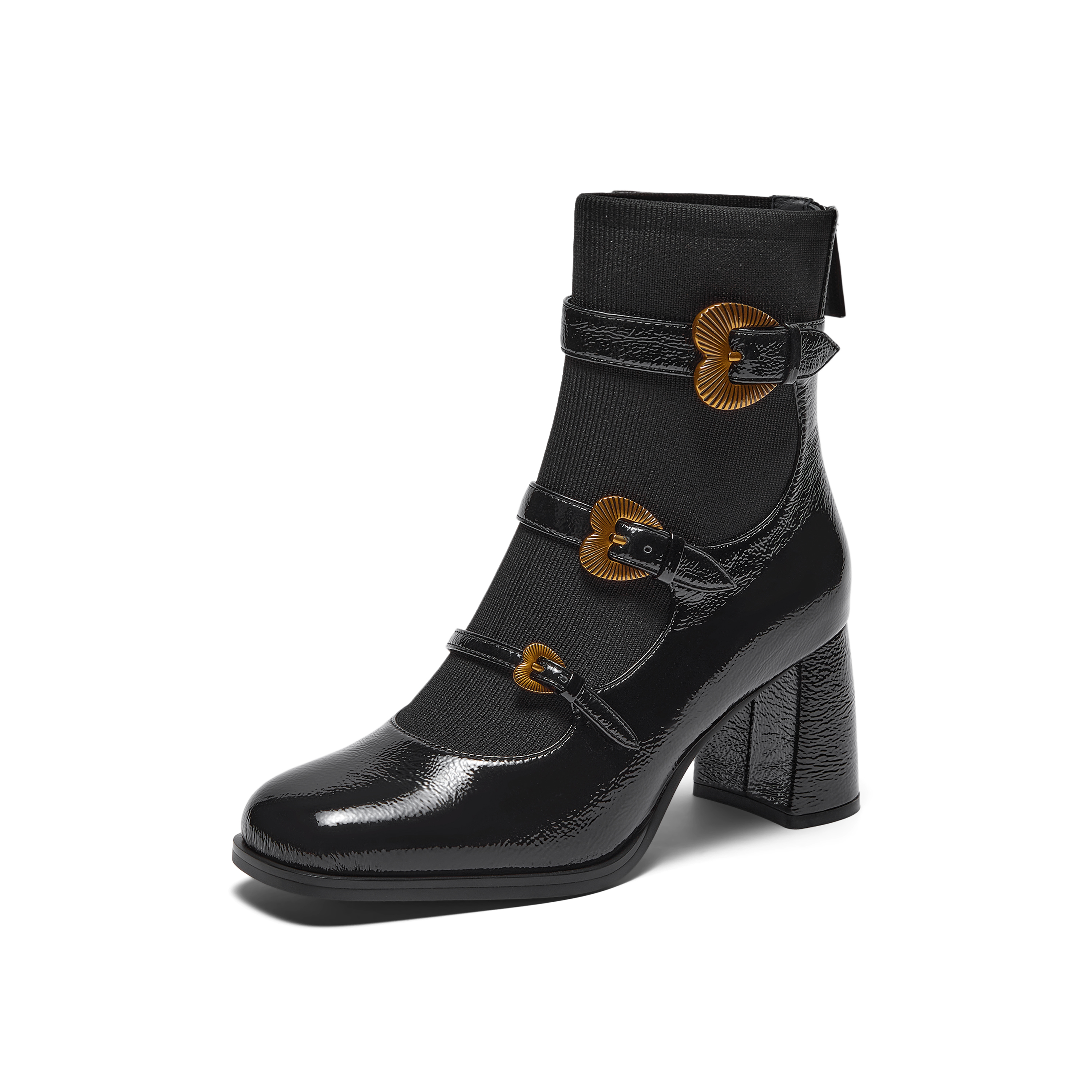 真美诗2025冬季新款商场同款古铜桃心扣高跟袜靴75Z03DD5