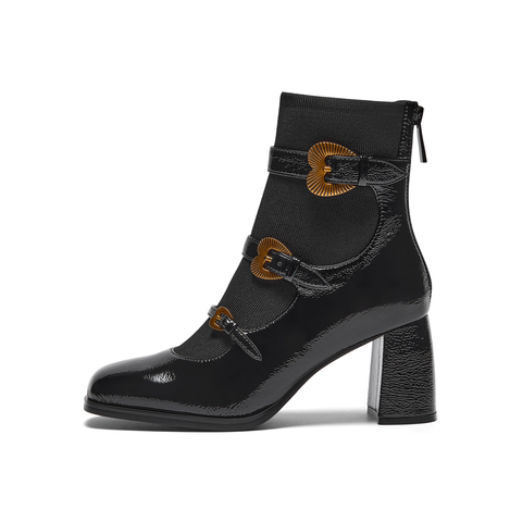 真美诗2025冬季新款商场同款古铜桃心扣高跟袜靴75Z03DD5