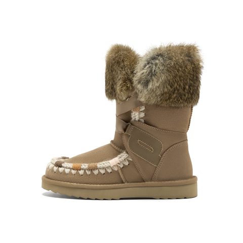 真美诗2025年冬季新款别致时髦撞色手工毛线绒绒雪地靴50561DS5