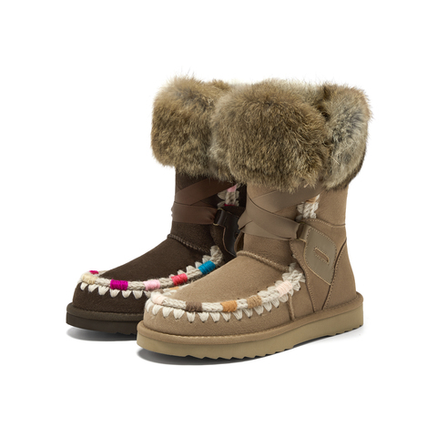 真美诗2025年冬季新款别致时髦撞色手工毛线绒绒雪地靴50561DS5