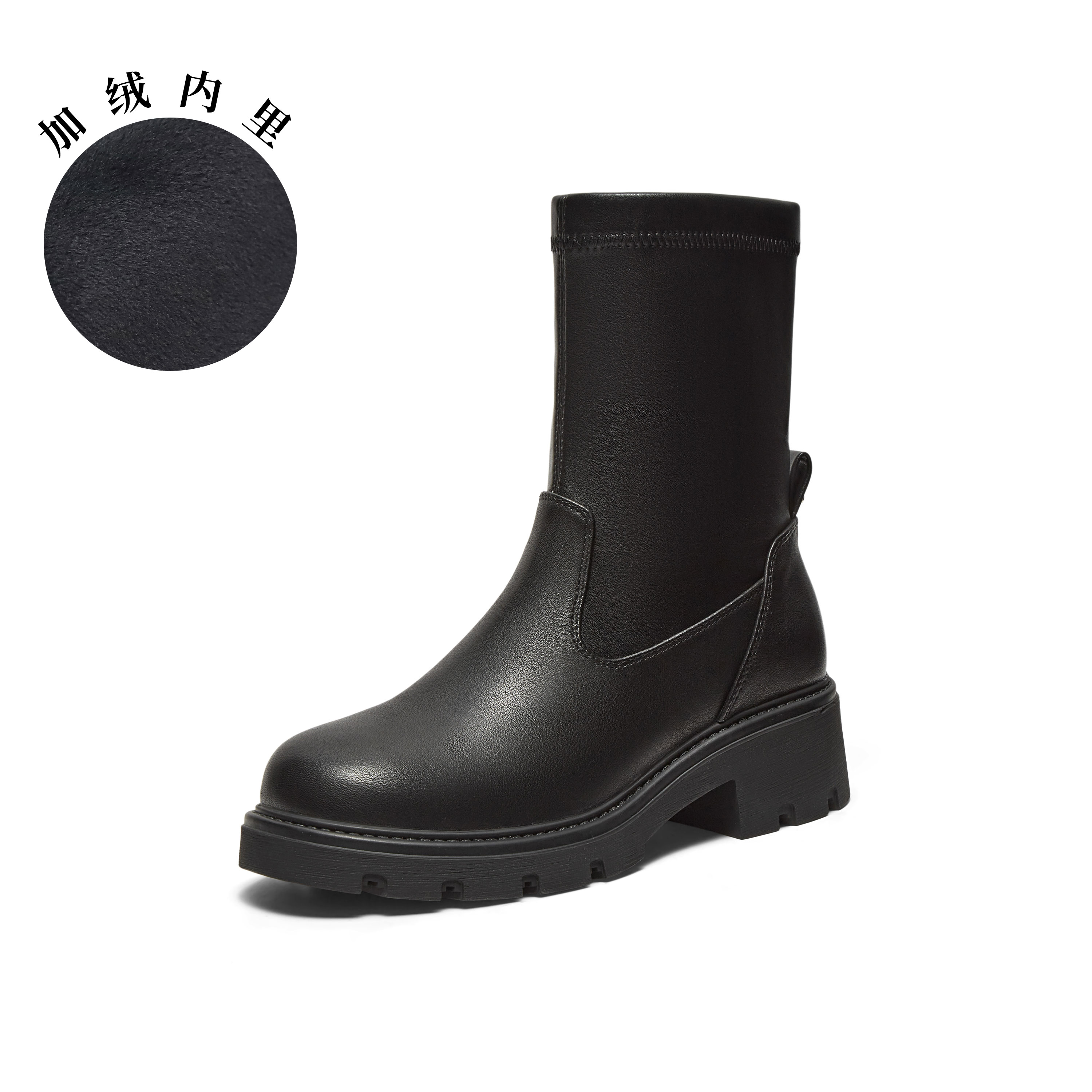 真美诗2025年冬季新款复古知性时髦百搭纯色弹力靴1783ADZ5