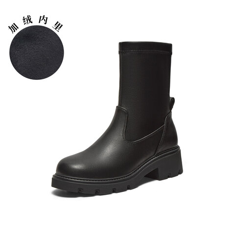 真美诗2025年冬季新款复古知性时髦百搭纯色弹力靴1783ADZ5