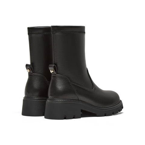 真美诗2025年冬季新款复古知性时髦百搭纯色弹力靴1783ADZ5