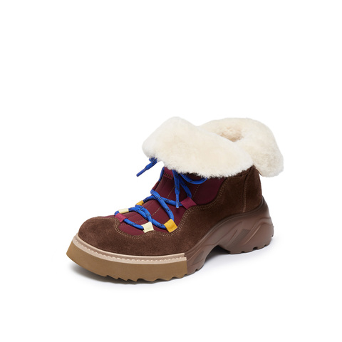 真美诗2025冬新款飒爽率性牛剖层革厚底雪地靴女Y1S03DZ5