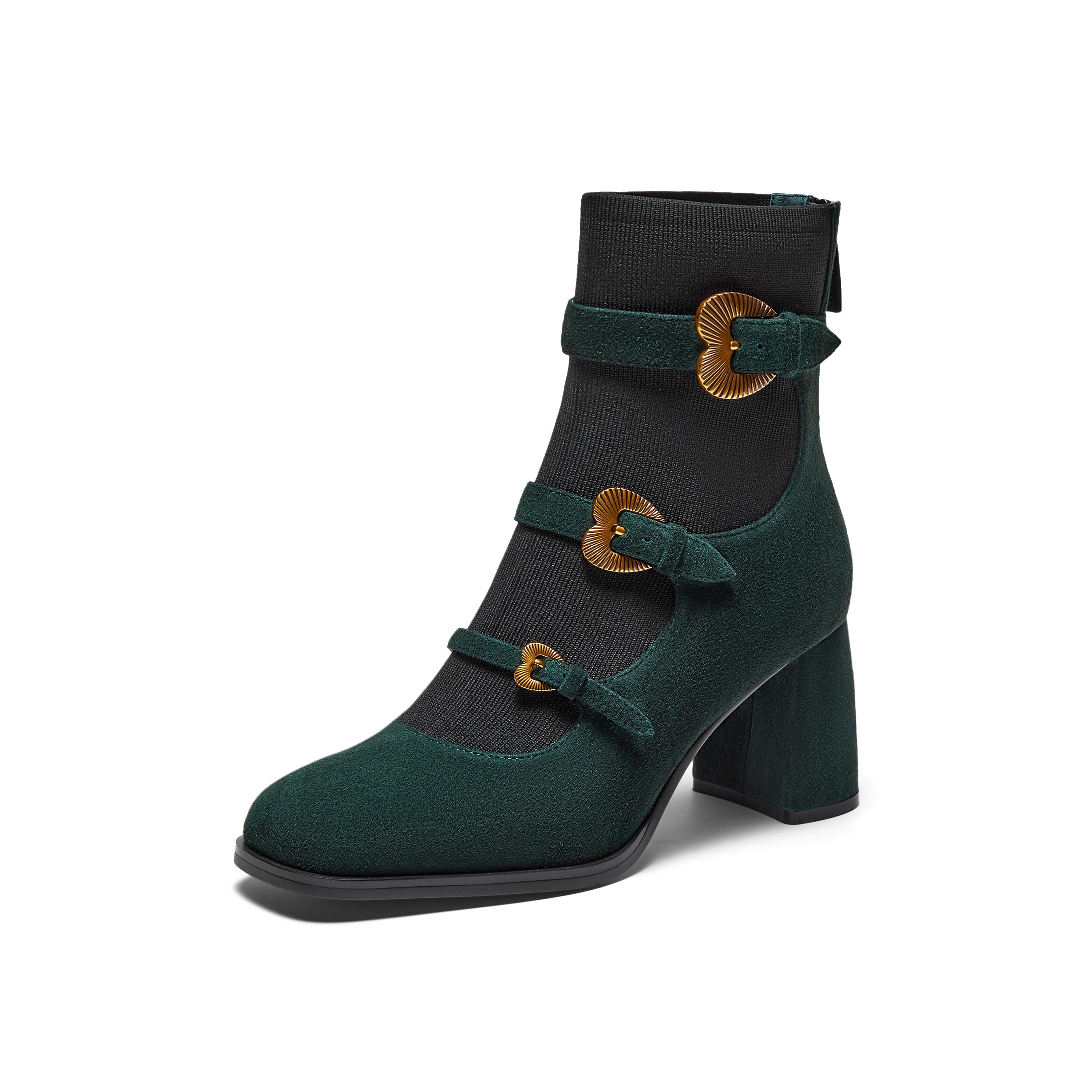 真美诗2025冬季新款商场同款古铜桃心扣高跟袜靴75Z03DD5