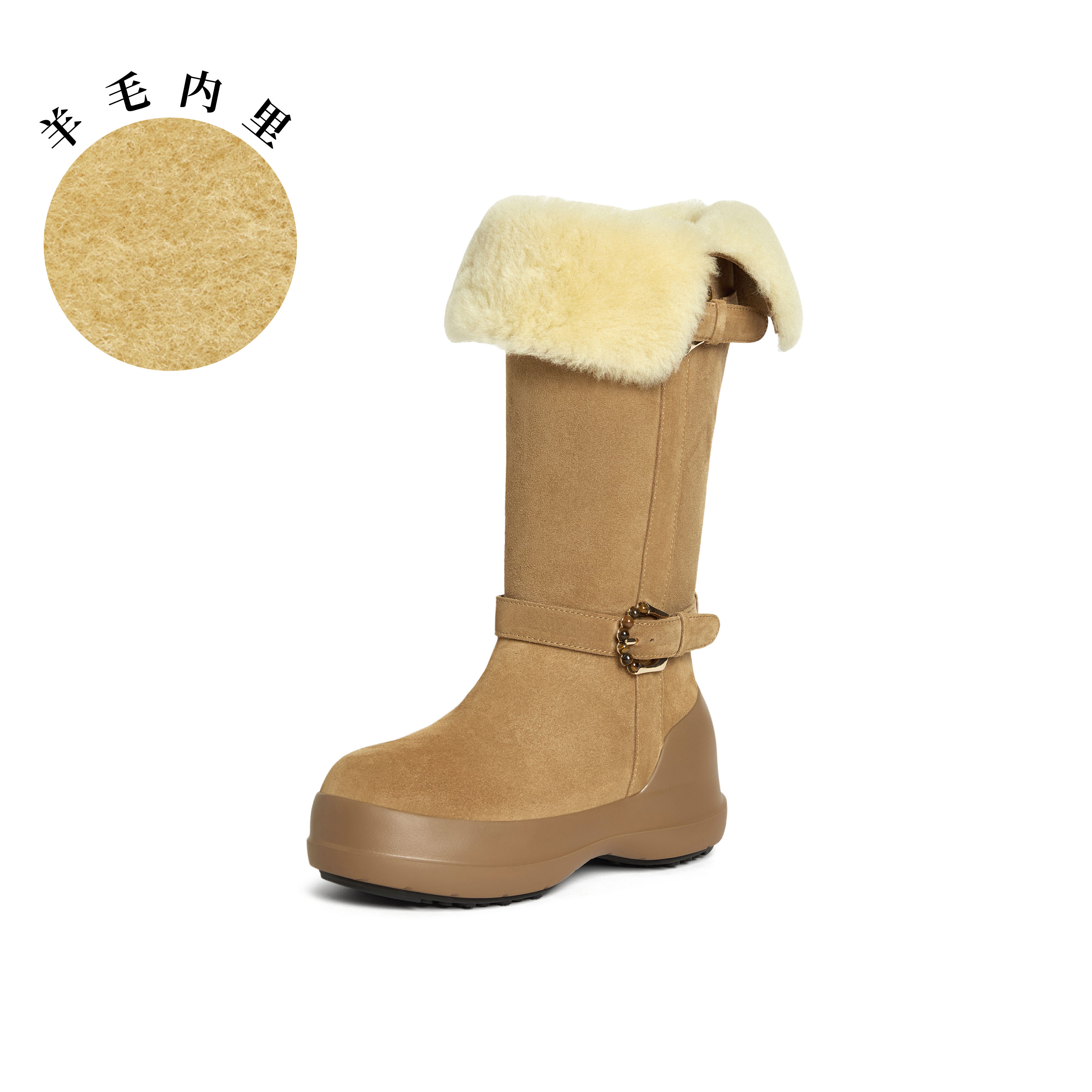 真美诗2025年冬季新款老钱风时髦贵气高筒雪地靴17012DG5