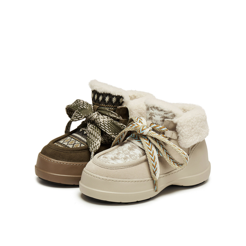 真美诗2025年冬季新款费尔岛风撞色鞋带厚底雪地靴16947DD5