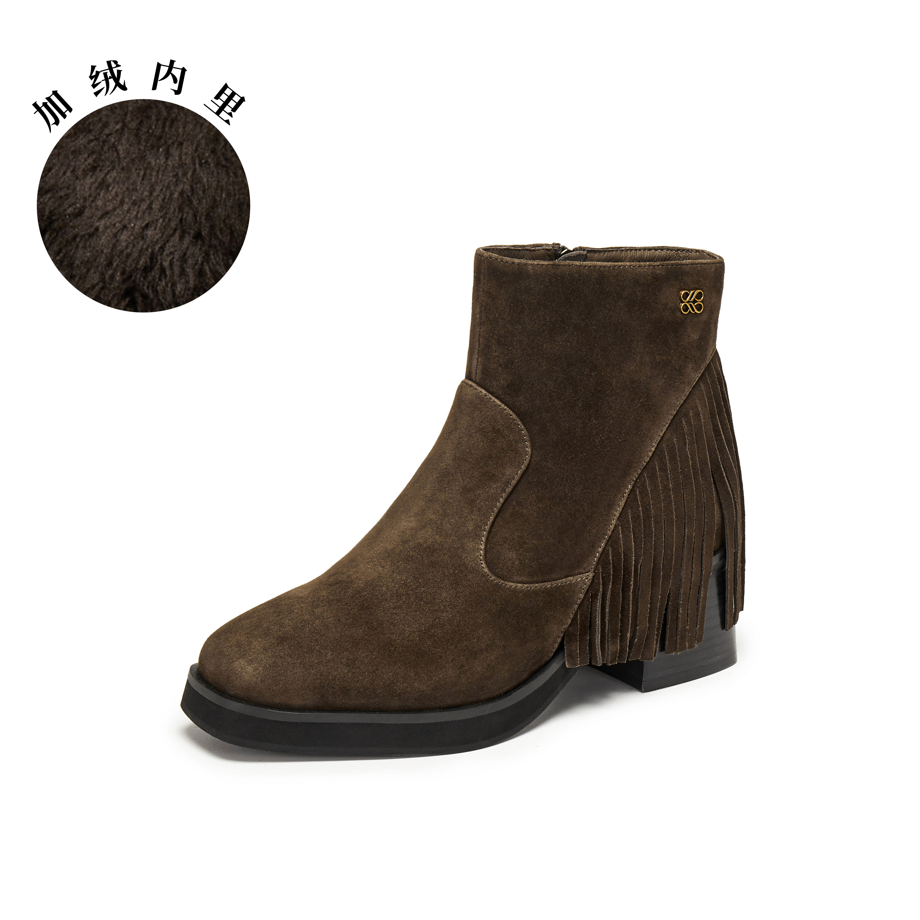 真美诗2025年冬季新款随性流苏软糯羊皮革时装靴579L5DD5