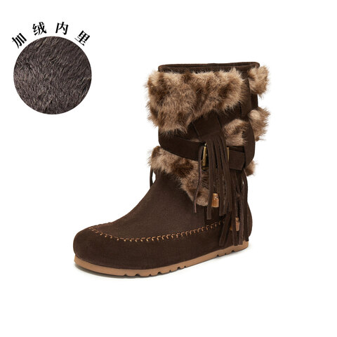 真美诗2025年冬季新款时髦波西风吊坠毛毛雪地靴Y1Y04DS5