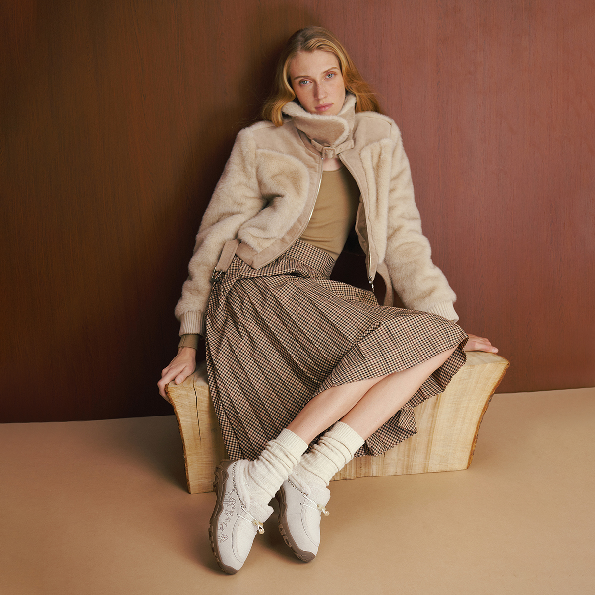 真美诗2025年秋新软糯舒适牛剖层革袋鼠羊蹄鞋女（绒里）78953CH5