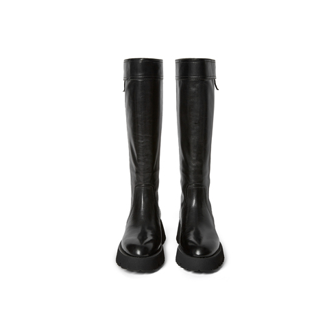 真美诗2025年冬季新款小众时髦牛皮革厚底骑士靴25810DG5