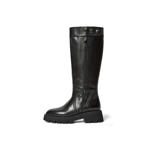 真美诗2025年冬季新款小众时髦牛皮革厚底骑士靴25810DG5