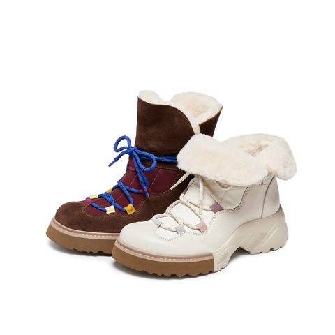 真美诗2025冬新款飒爽率性牛剖层革厚底雪地靴女Y1S03DZ5