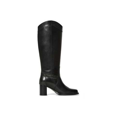 真美诗2025年冬季新款经典贵气牛皮革V口高跟骑士靴51509DG5