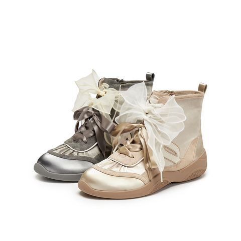 真美诗2025年秋季新款飘逸织带甜美梦幻甜酷运动靴YZM16DD5