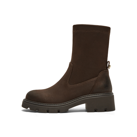 真美诗2025年冬季新款复古知性时髦百搭纯色弹力靴1783ADZ5