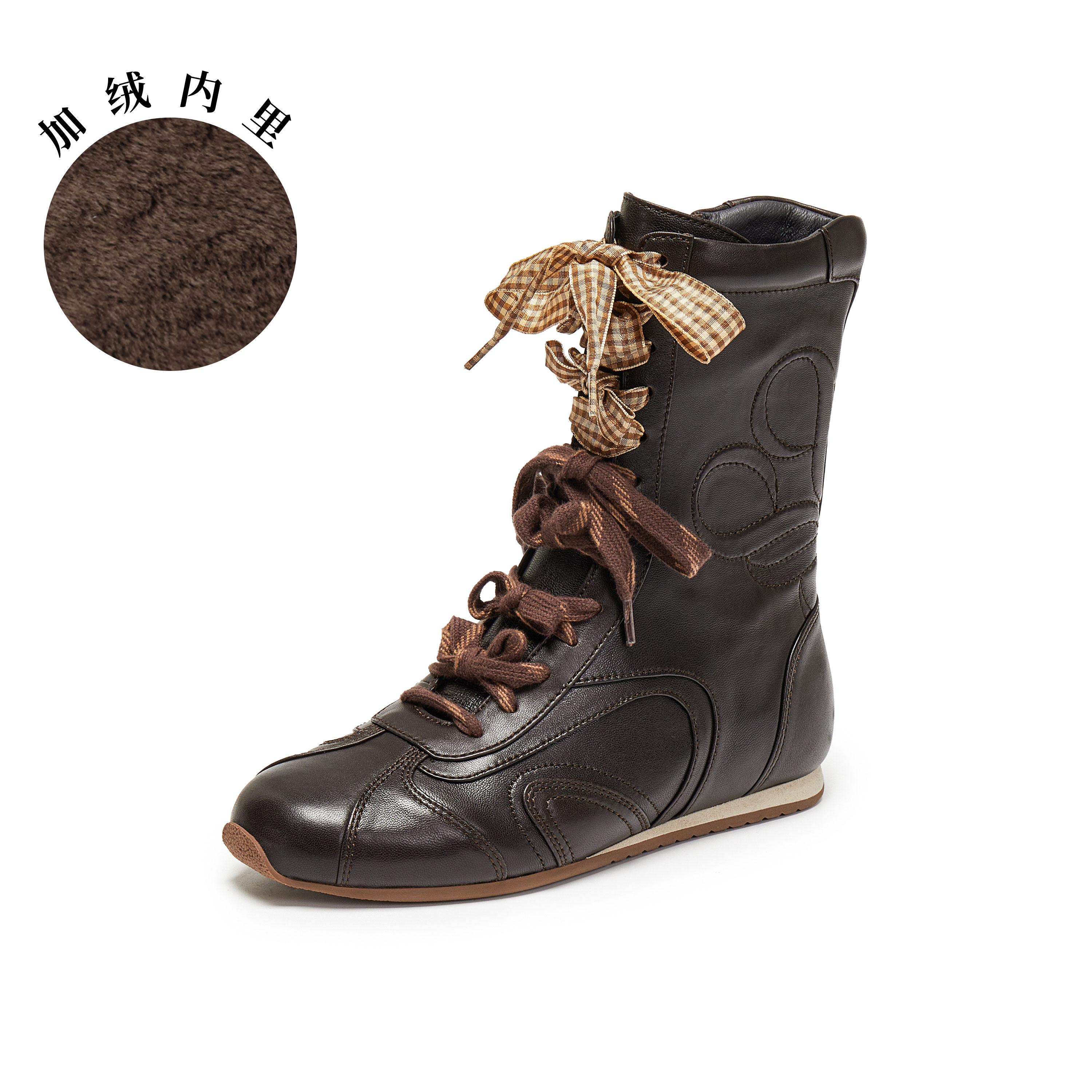 真美诗2025年冬季新款舒适软糯运动拳击羊皮革女靴Y1Z01DZ5