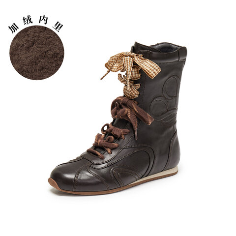 真美诗2025年冬季新款舒适软糯运动拳击羊皮革女靴Y1Z01DZ5