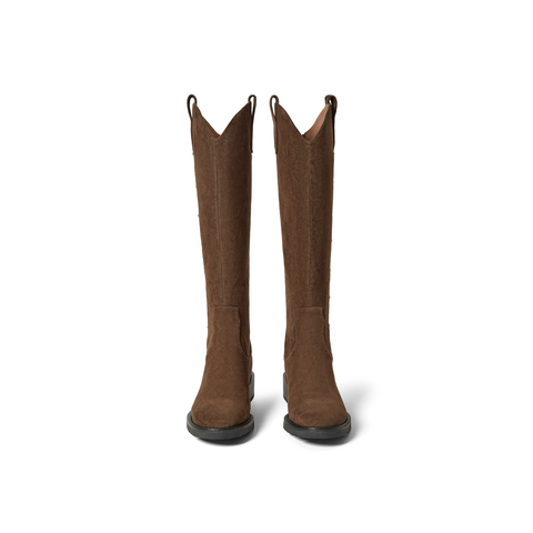 真美诗2025年冬季新款精致金属小扣显瘦V口骑士靴YUJ63DG5