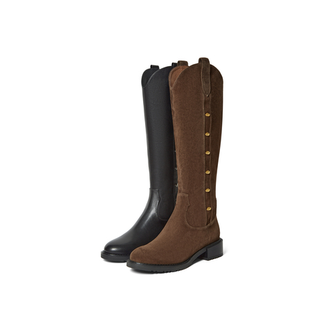 真美诗2025年冬季新款精致金属小扣显瘦V口骑士靴YUJ63DG5