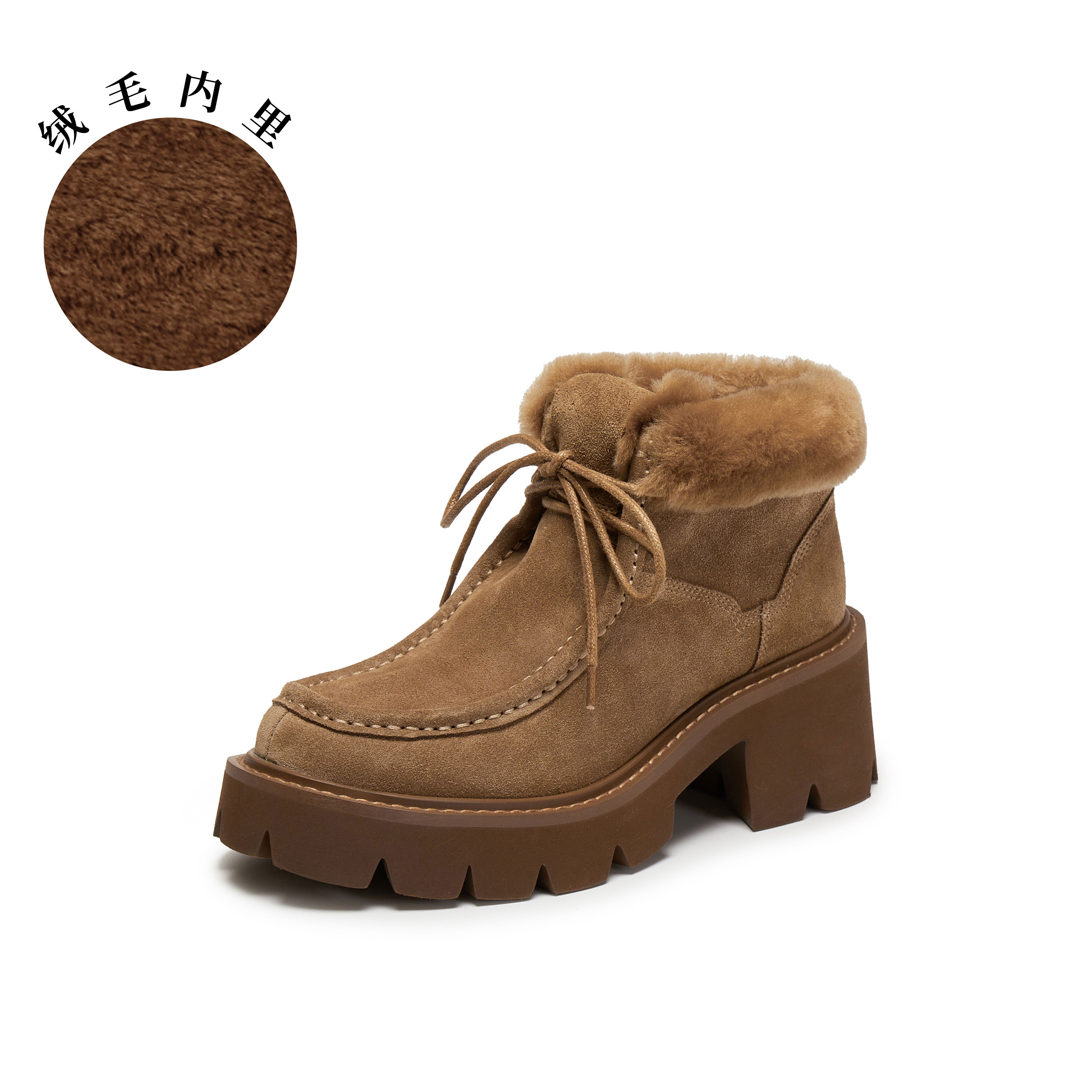 真美诗2025年冬季新款车缝明线不羁率性短筒雪地靴B4852DD5