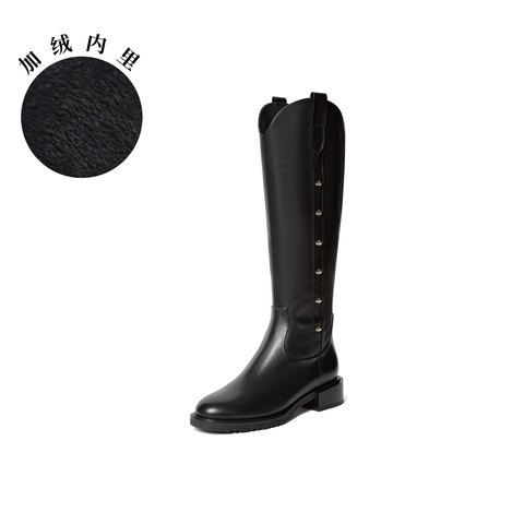 真美诗2025年冬季新款精致金属小扣显瘦V口骑士靴YUJ63DG5