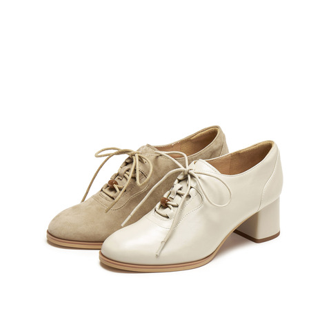 真美诗2026年春季新款软糯舒适羊皮粗跟牛津鞋YA702AM6