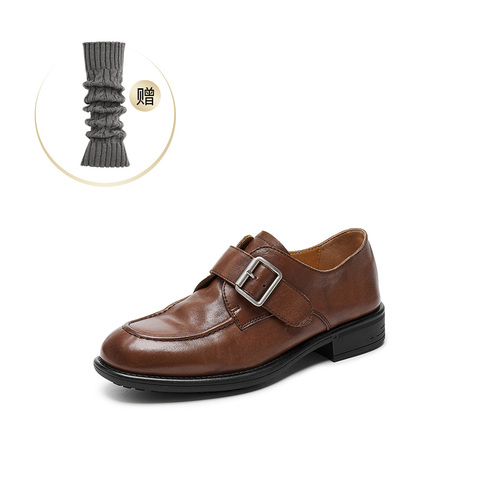 真美诗2026春季新款水洗牛皮质感小方扣乐福鞋女61913AM6