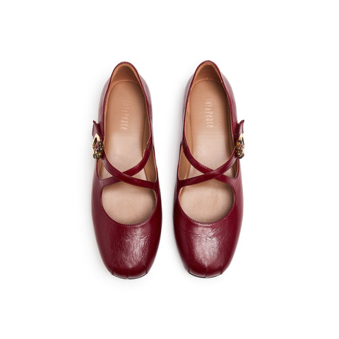 真美诗2026年春季新款复古法式交叉细带羊皮革玛丽珍女鞋8TZ33AQ6