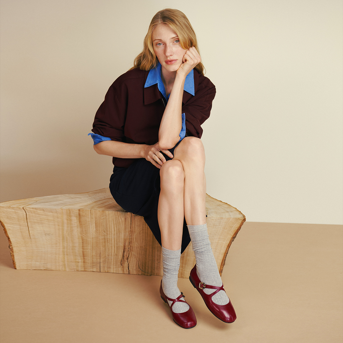 真美诗2026年春季新款复古法式交叉细带羊皮革玛丽珍女鞋8TZ33AQ6