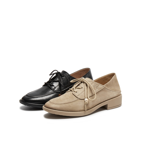 真美诗2026年春季新款古朴树脂饰扣舒适矮跟牛津鞋YZK18AM6