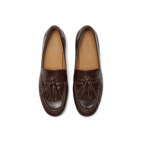 真美诗2026年春季新款微褶鞋头羊皮革古典英伦流苏乐福鞋83067AA6